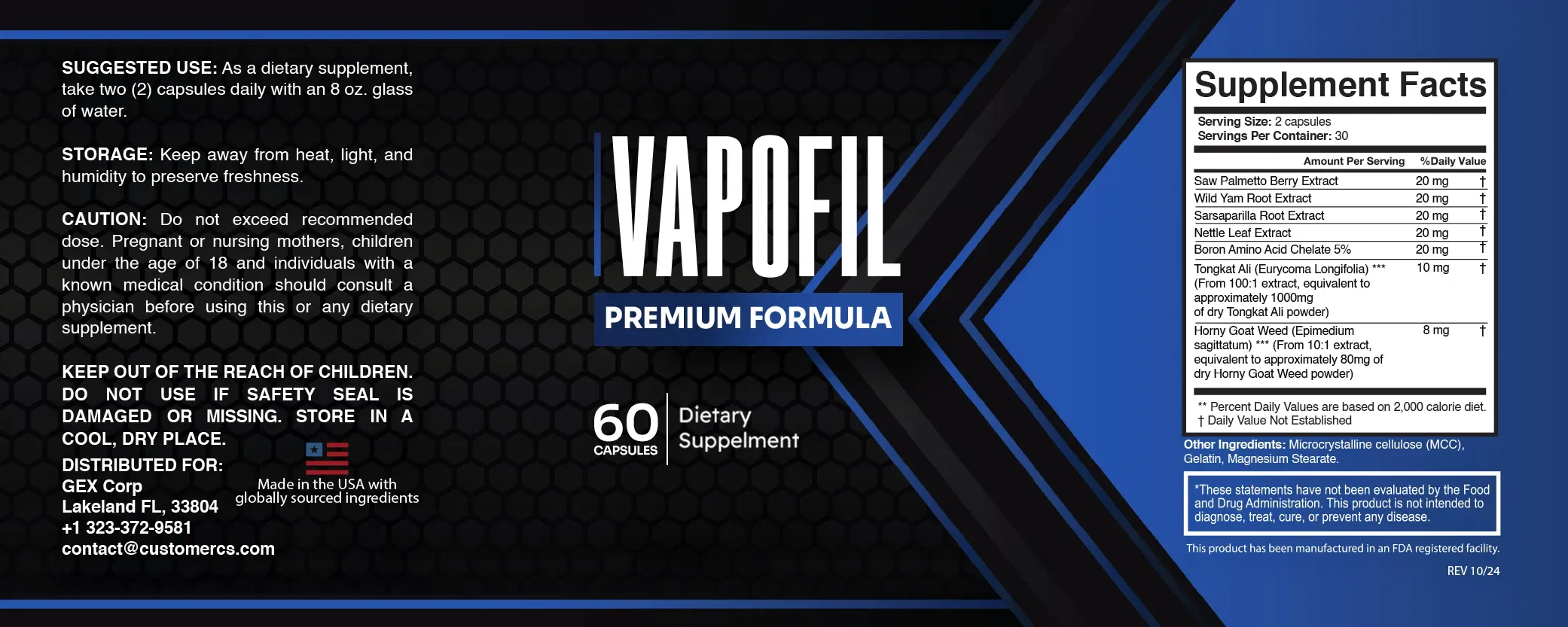 VapoFil Supplement Label